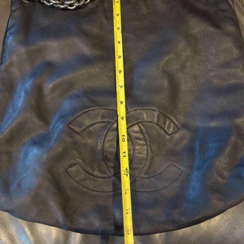 Rare Vintage Chanel Black Lambskin Leather Chunky Large Hobo Tote Shoulder Bag - Picture 8 of 10